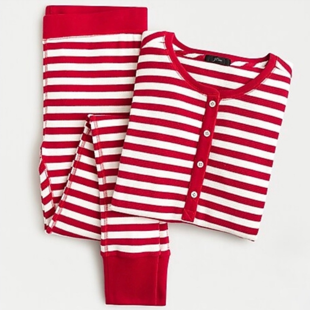 NWT J. Crew Red Striped Henley Thermal Pajama Set